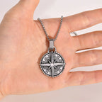 Necklace with Compass Pendant Wind Rose for Men silver