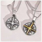 Necklace with Compass Pendant Wind Rose for Men gold