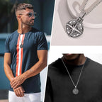 Necklace with Compass Pendant Wind Rose for Men silver
