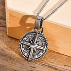 Necklace with Compass Pendant Wind Rose for Men silver