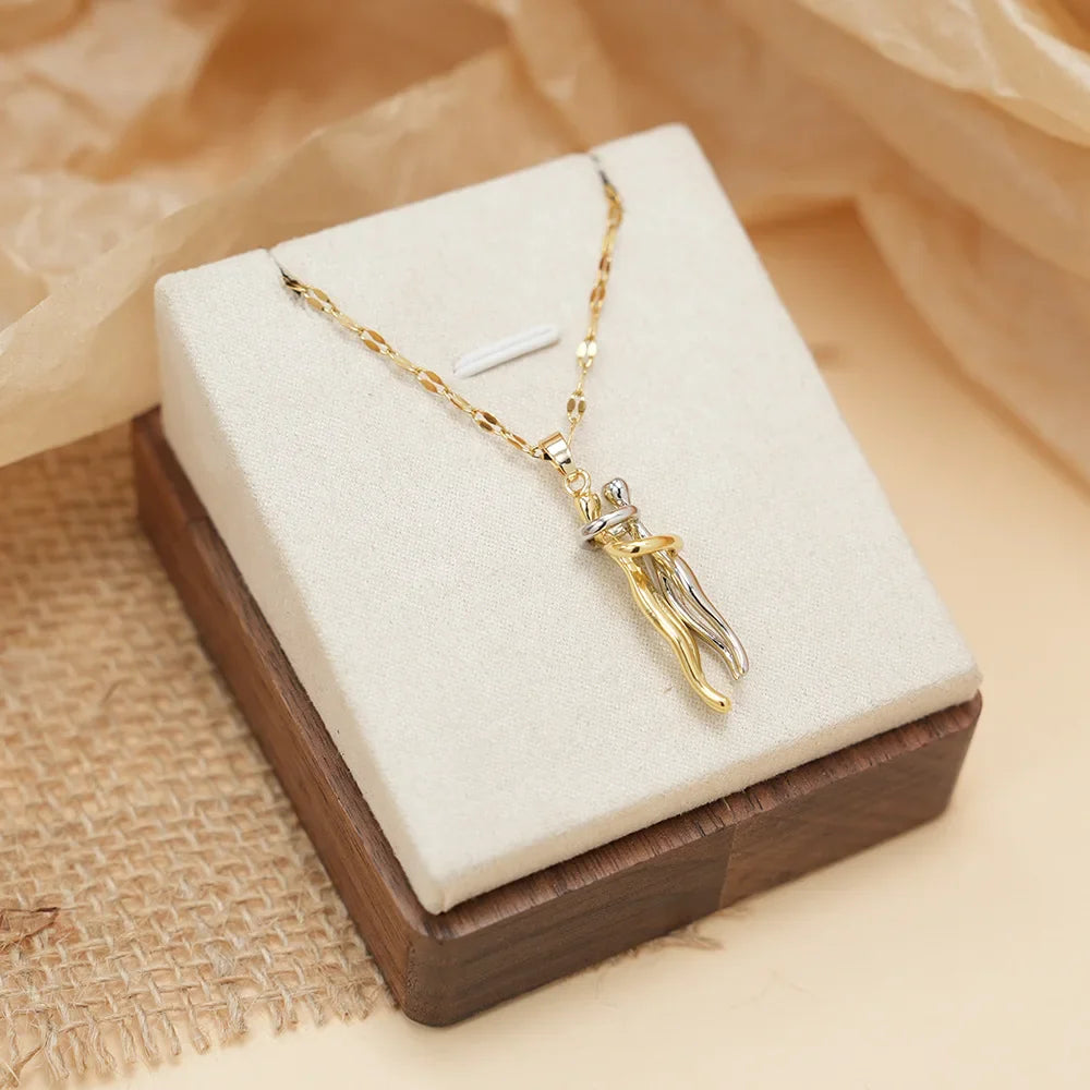 Necklace with Love Embrace Pendant for men gold