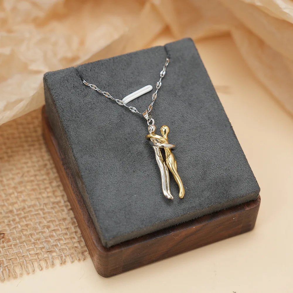 Necklace with Love Embrace Pendant for men silver