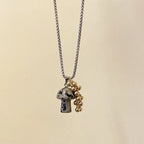 Necklace with Autumn Mushroom Pendant Tiger's Eye