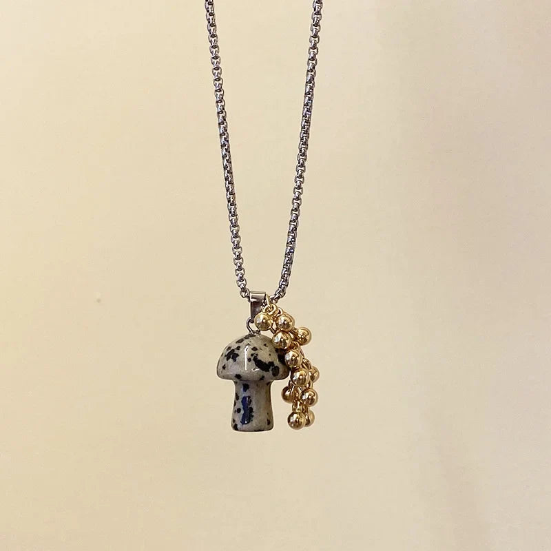 Necklace with Autumn Mushroom Pendant Tiger's Eye