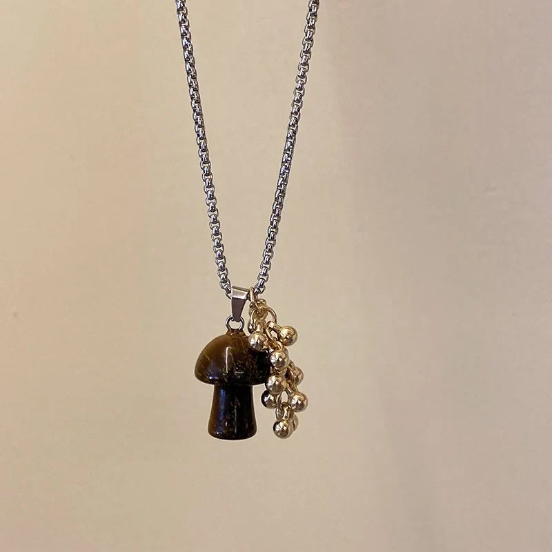Necklace with Autumn Mushroom Pendant Brown