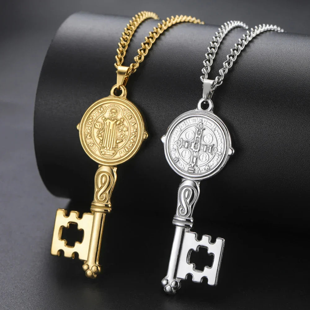 Necklace with gold Catholic key pendant