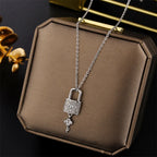 Necklace with key and padlock pendant silver