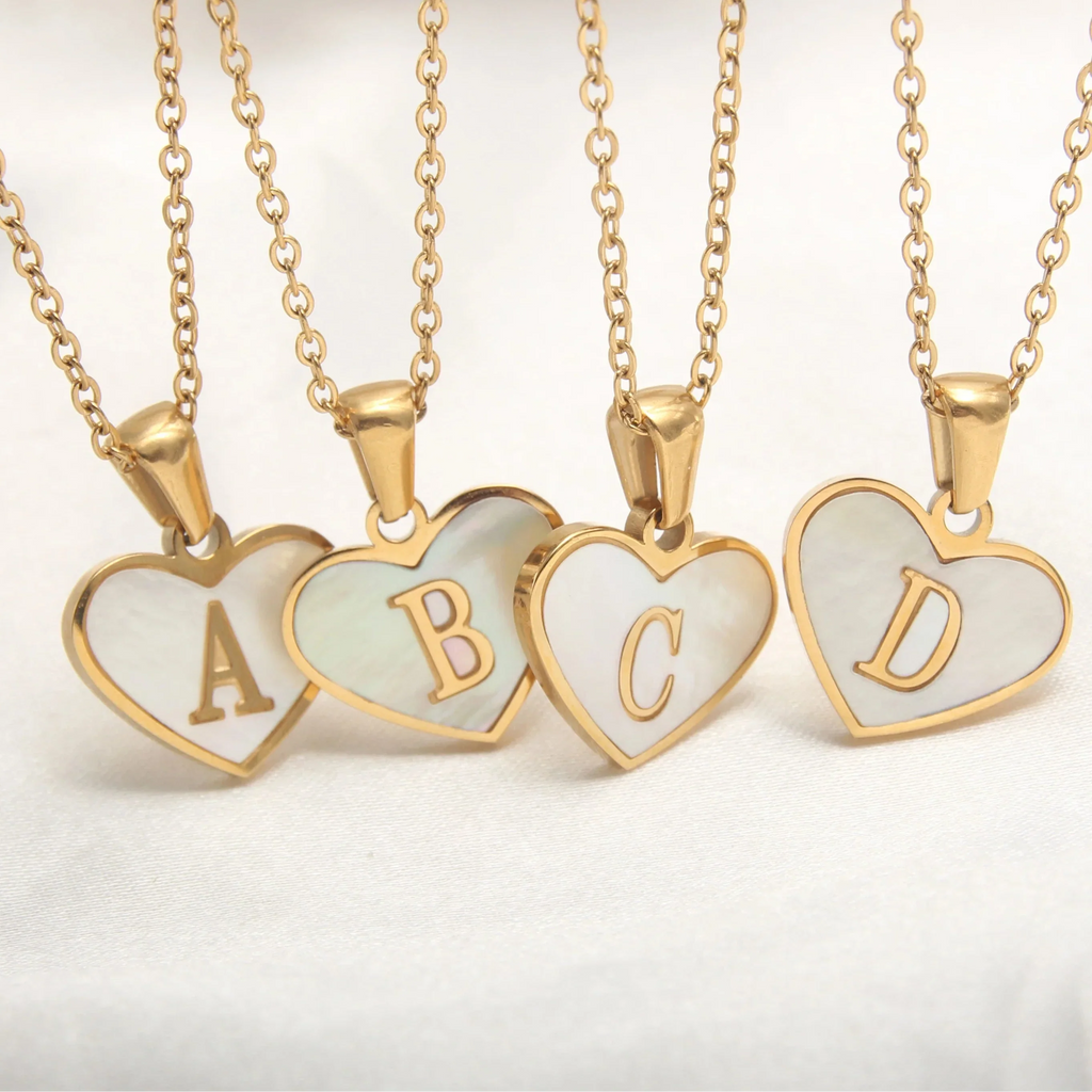White heart pendant necklace initial