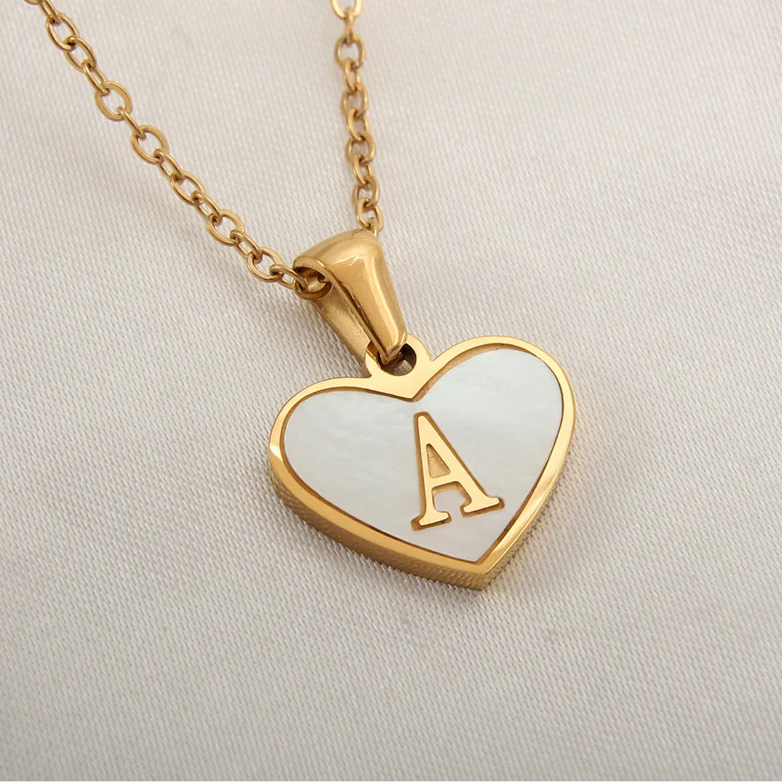 White heart pendant necklace initial a