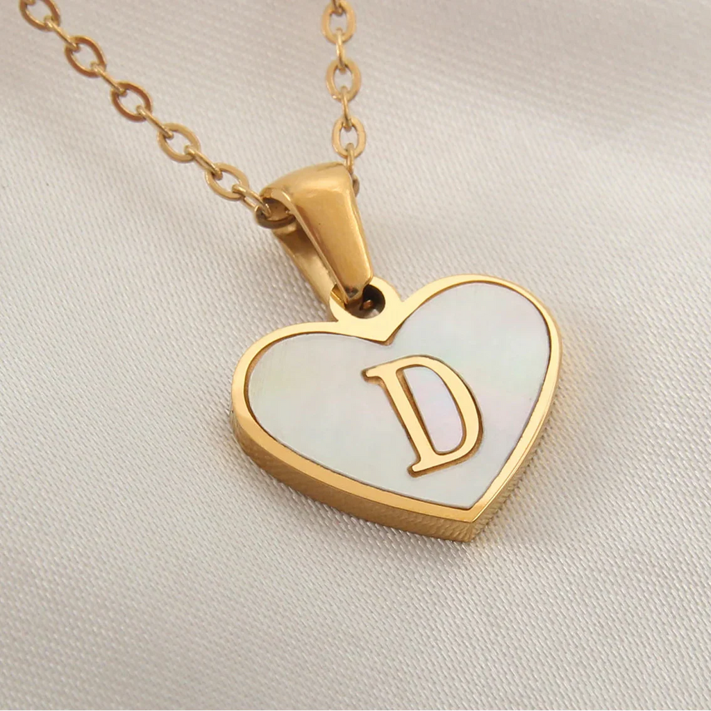White heart pendant necklace initial d