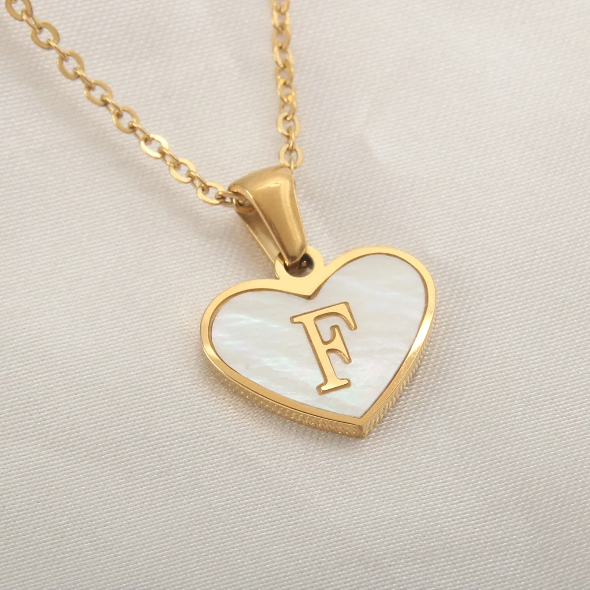 White heart pendant necklace initial f