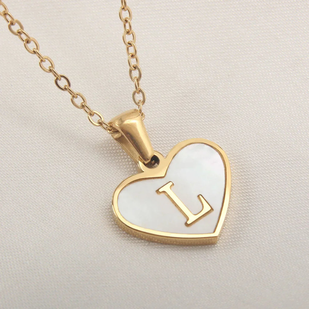 White heart pendant necklace initial l