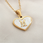 White heart pendant necklace initial m