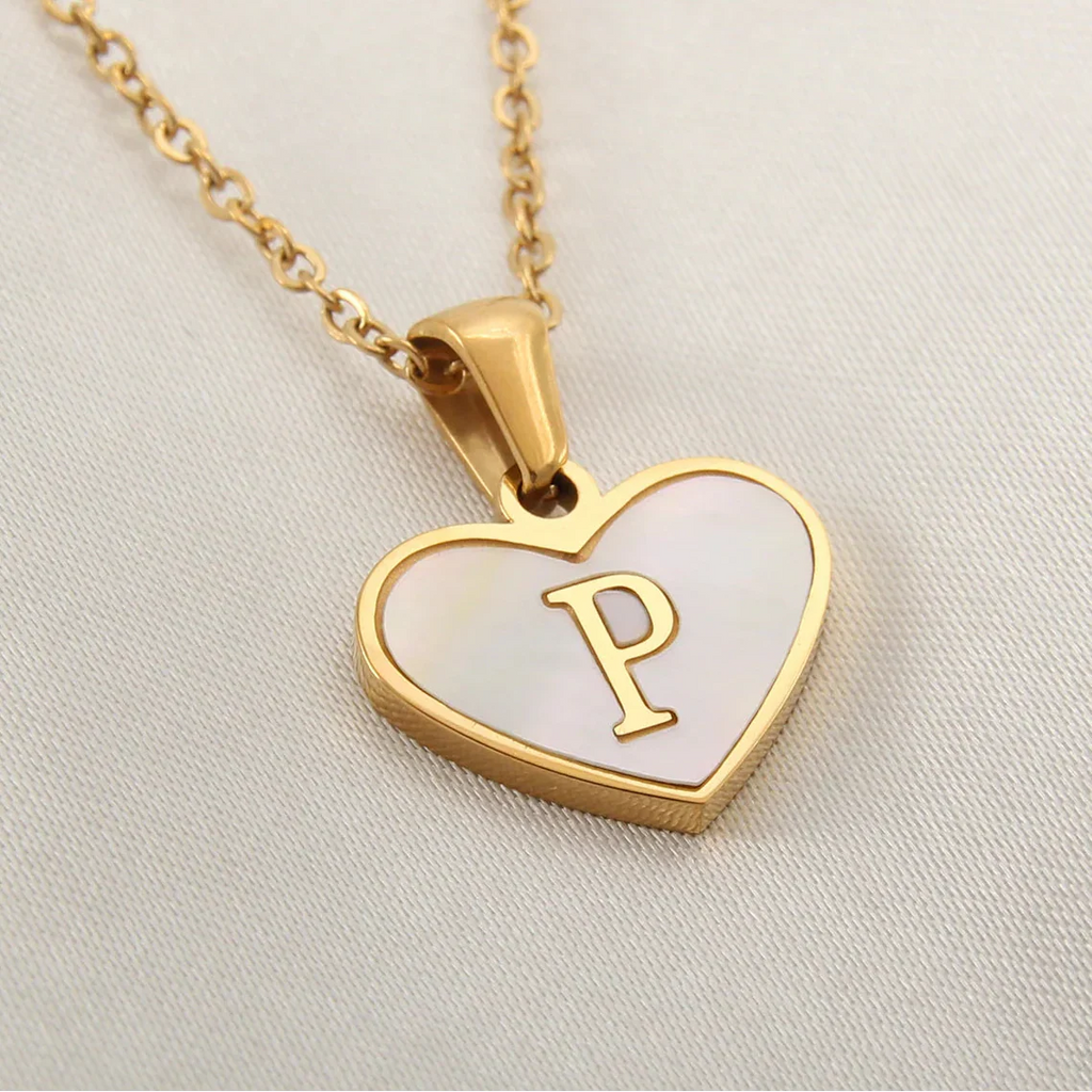White heart pendant necklace initial p