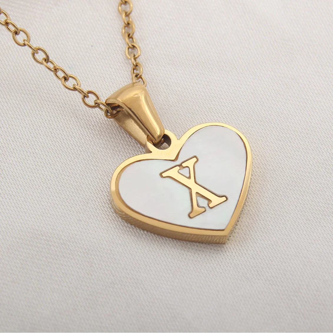 White heart pendant necklace initial x