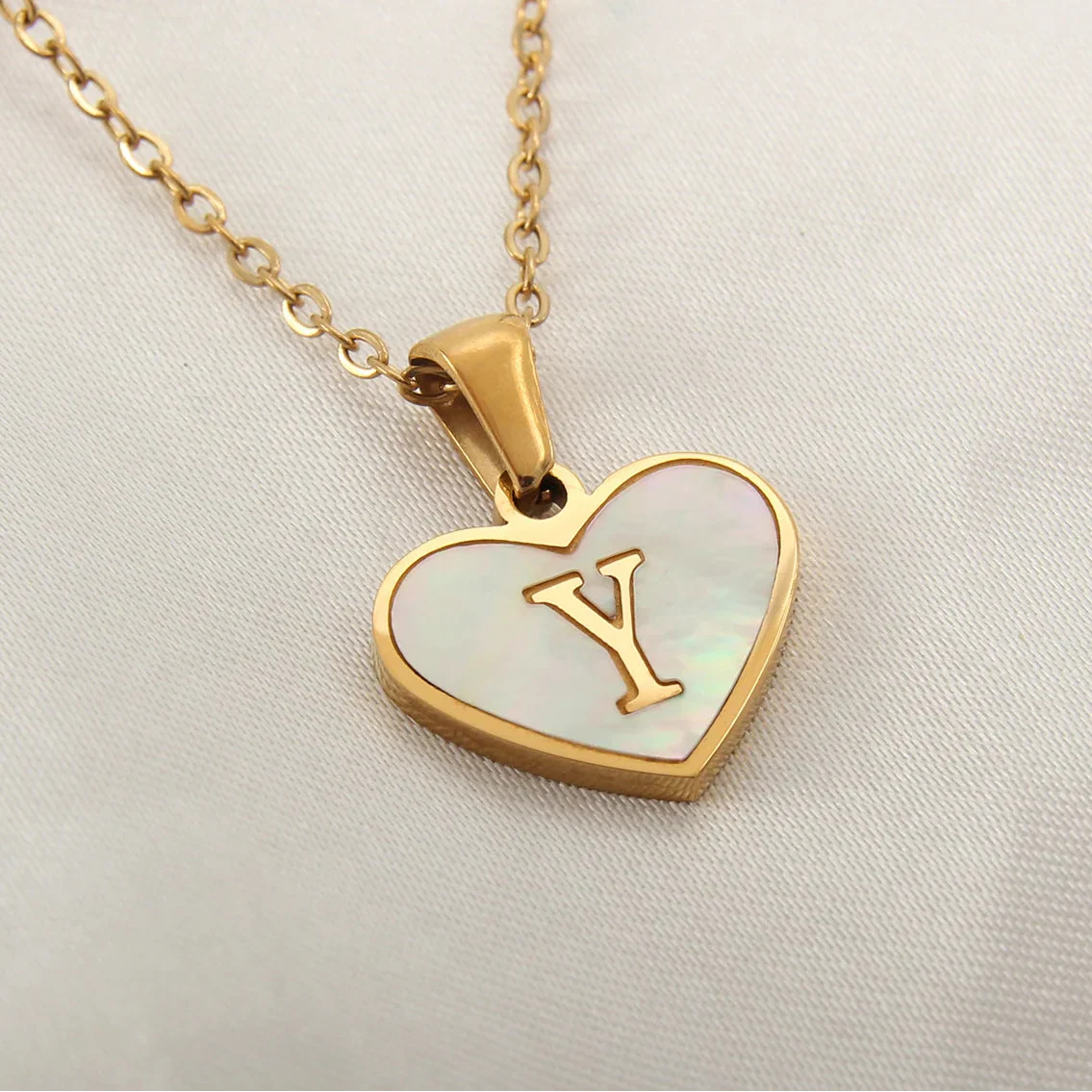 White heart pendant necklace initial y