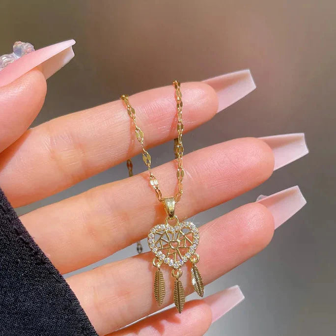 Necklace with Crystal Dreamcatcher Heart Pendant