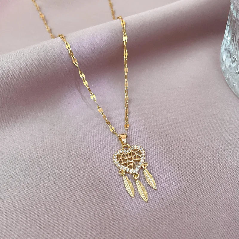Necklace with Crystal Dreamcatcher Heart Pendant