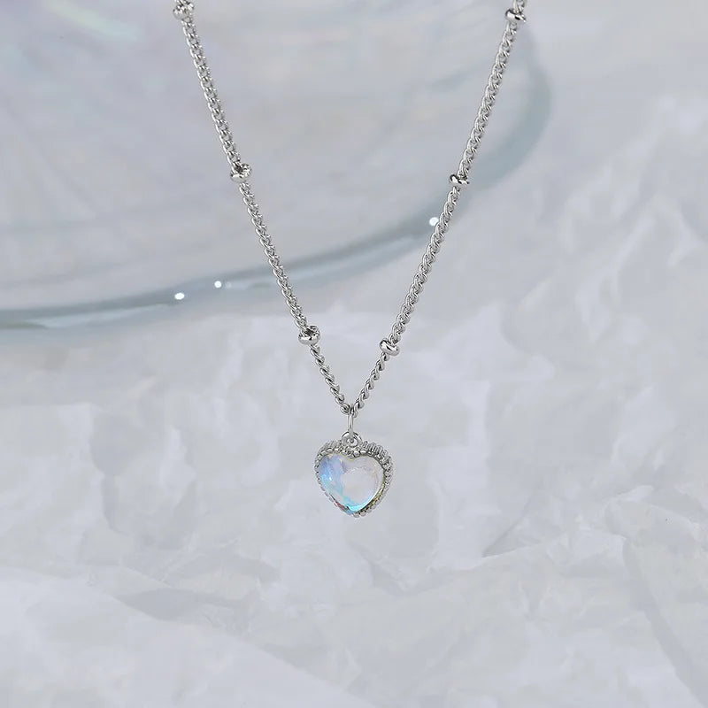 Necklace with Moonstone Fertility Heart Pendant Beaded Chain