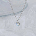 Necklace with Moonstone Fertility Heart Pendant Beaded Chain