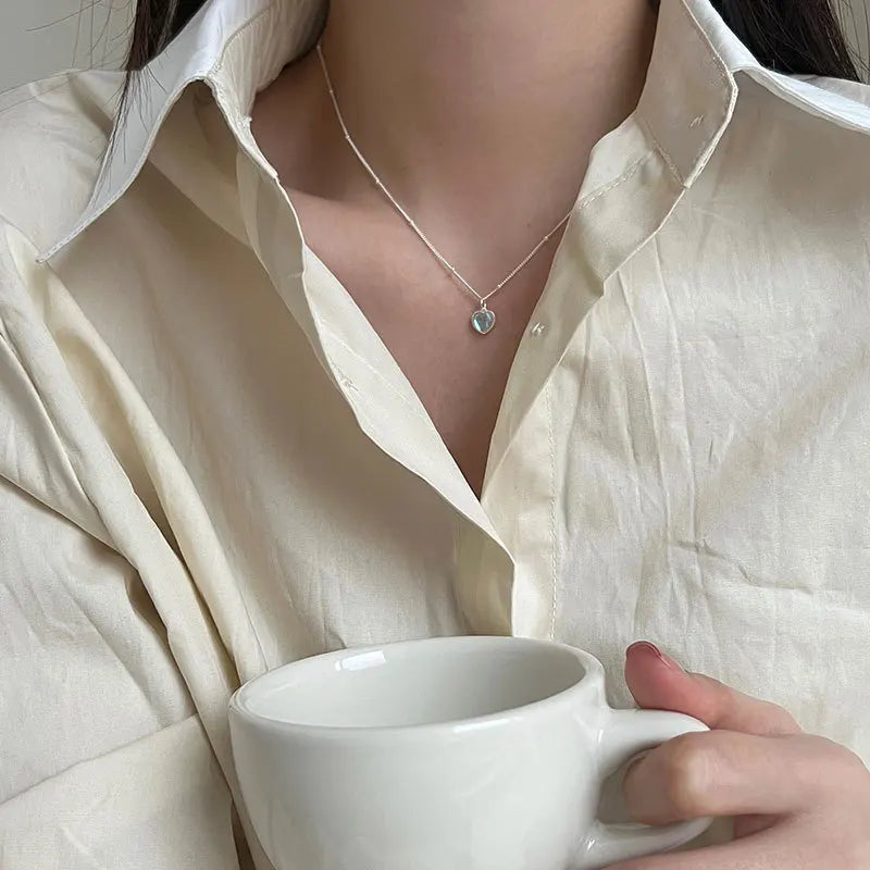 Necklace with Moonstone Fertility Heart Pendant Beaded Chain