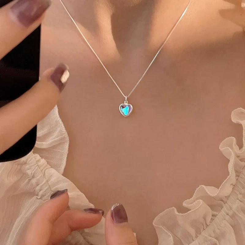 Necklace with Moonstone Fertility Heart Pendant Smooth Chain