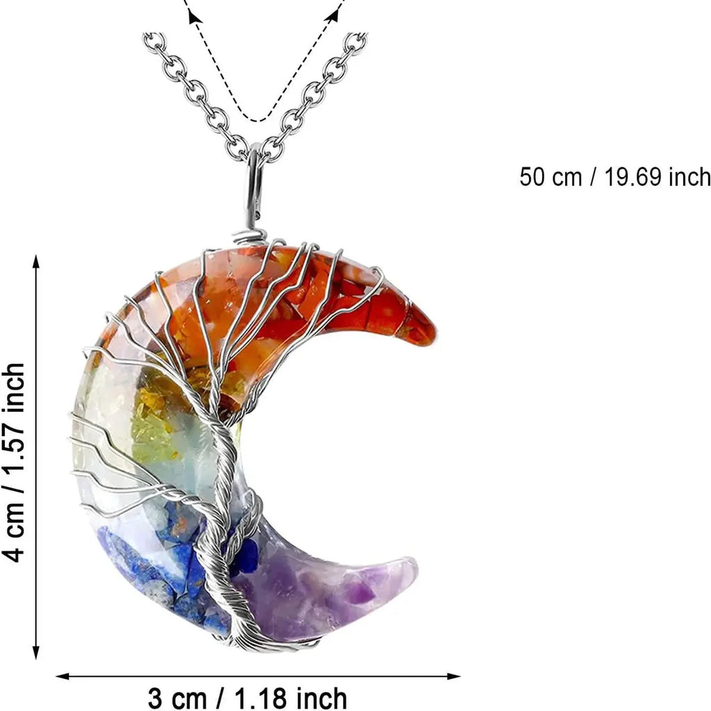 Crescent Moon Pendant Necklace 7 Chakras