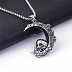 Necklace with Crescent Moon and Skull Pendant