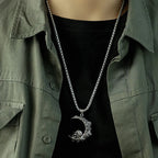 Necklace with Crescent Moon and Skull Pendant