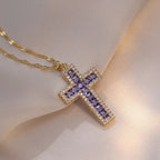 Necklace with Christian Cross Zircon Pendant C