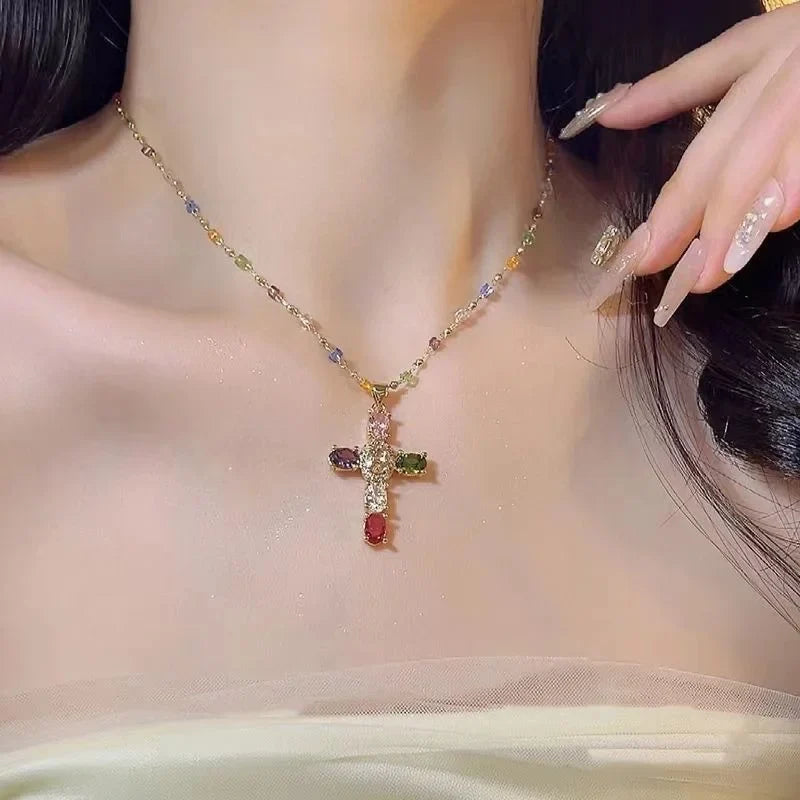 Women's Zircon Cross Pendant Necklace
