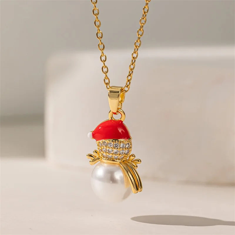 Snowman Christmas Pendant Necklace