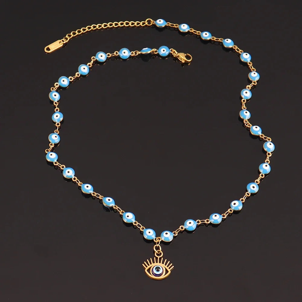 Beaded Necklace with Blue Eye Pendant Style 1