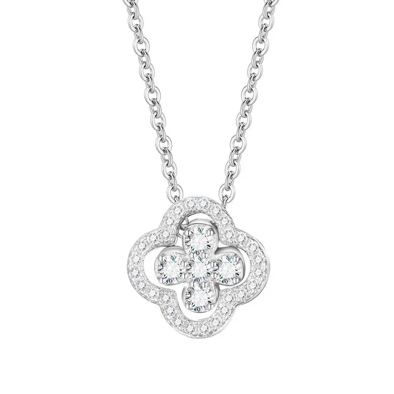 Necklace with Four-Leaf Clover Pendant in Zircon Silver
