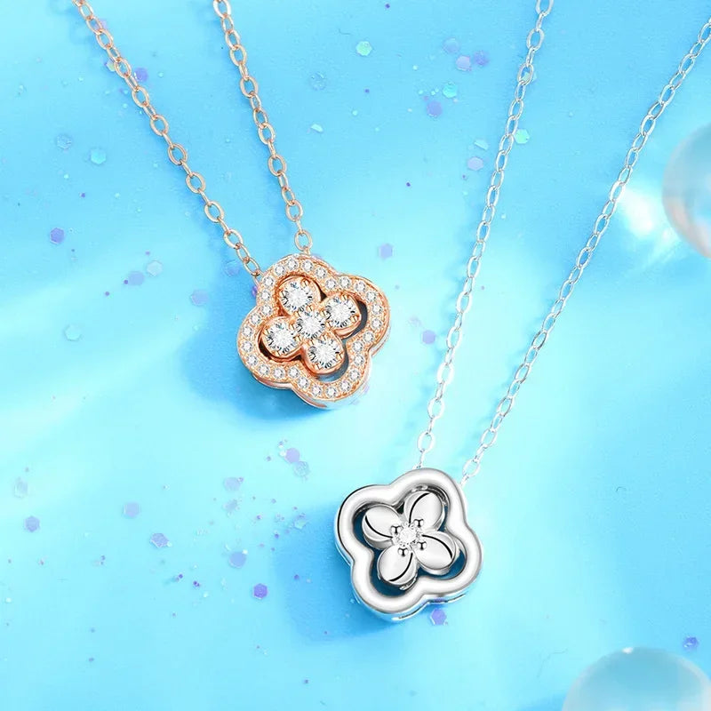 Necklace with Four-Leaf Clover Pendant in Zircon Silver