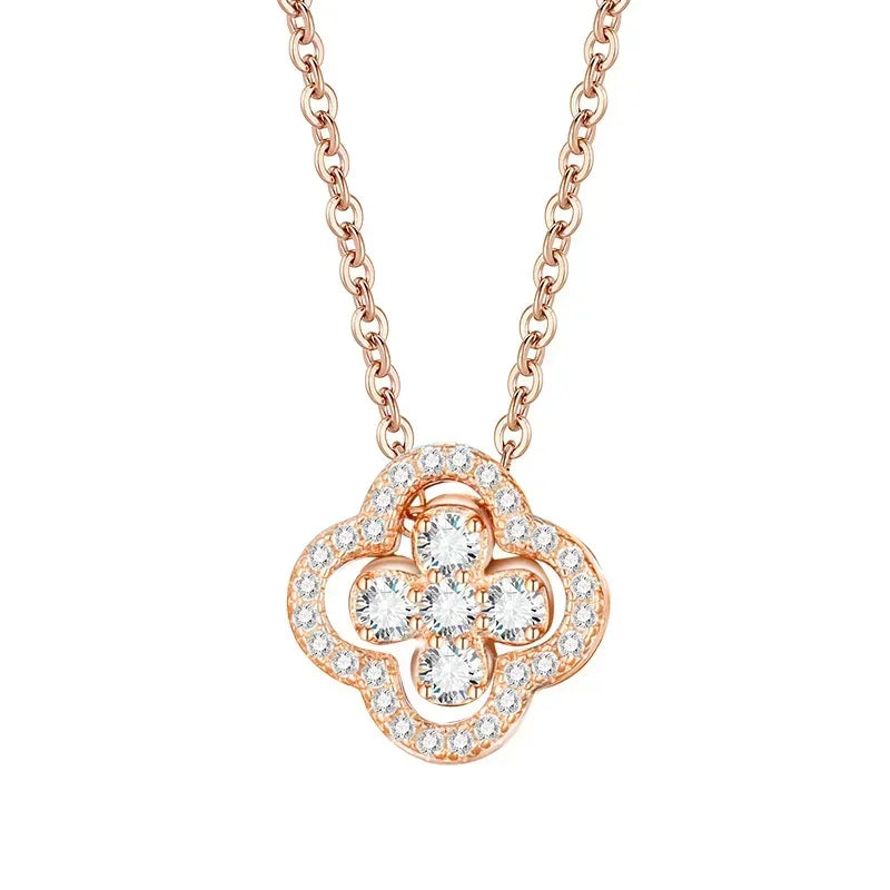 Necklace with Four-Leaf Clover Pendant in Zircon Rose Gold