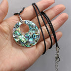 Mother-of-Pearl Shell Pendant Leather Necklace 