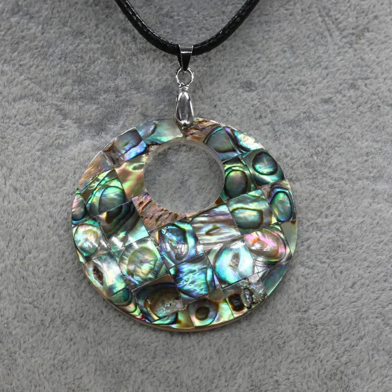 Mother-of-Pearl Shell Pendant Leather Necklace
