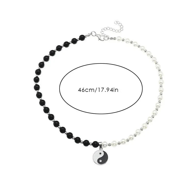 Necklace with Black and White Yin Yang Pearl Pendant