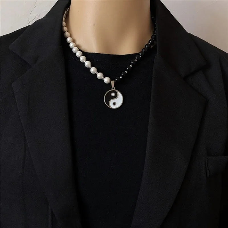 Necklace with Black and White Yin Yang Pearl Pendant