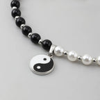Necklace with Black and White Yin Yang Pearl Pendant
