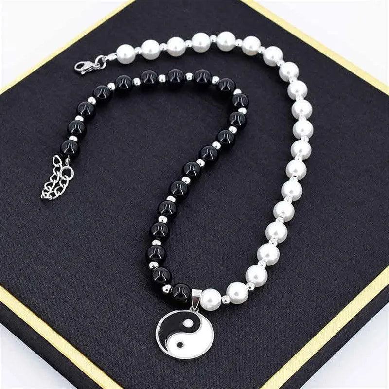 Necklace with Black and White Yin Yang Pearl Pendant