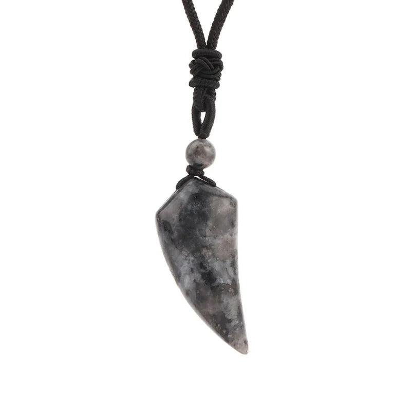 Necklace with Natural Stone Shark Tooth Pendant Black Labradorite
