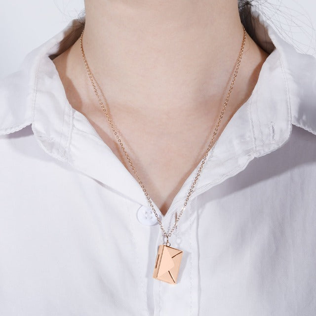 Rose Gold Envelope Pendant Necklace