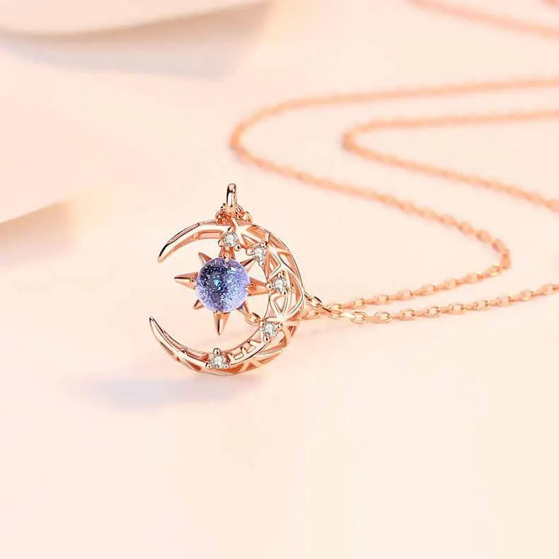 Star Pendant Necklace with Moonstone and Zircon for Women gold