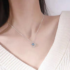 Star Pendant Necklace with Moonstone and Zircon for Women silver