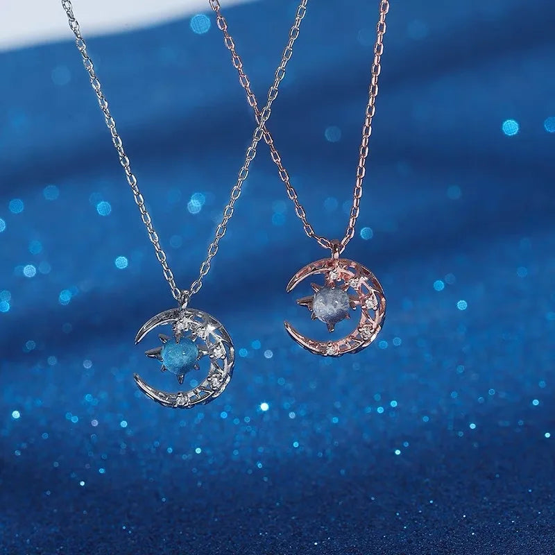 Star Pendant Necklace with Moonstone and Zircon for Women gold