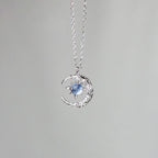 Star Pendant Necklace with Moonstone and Zircon for Women silver