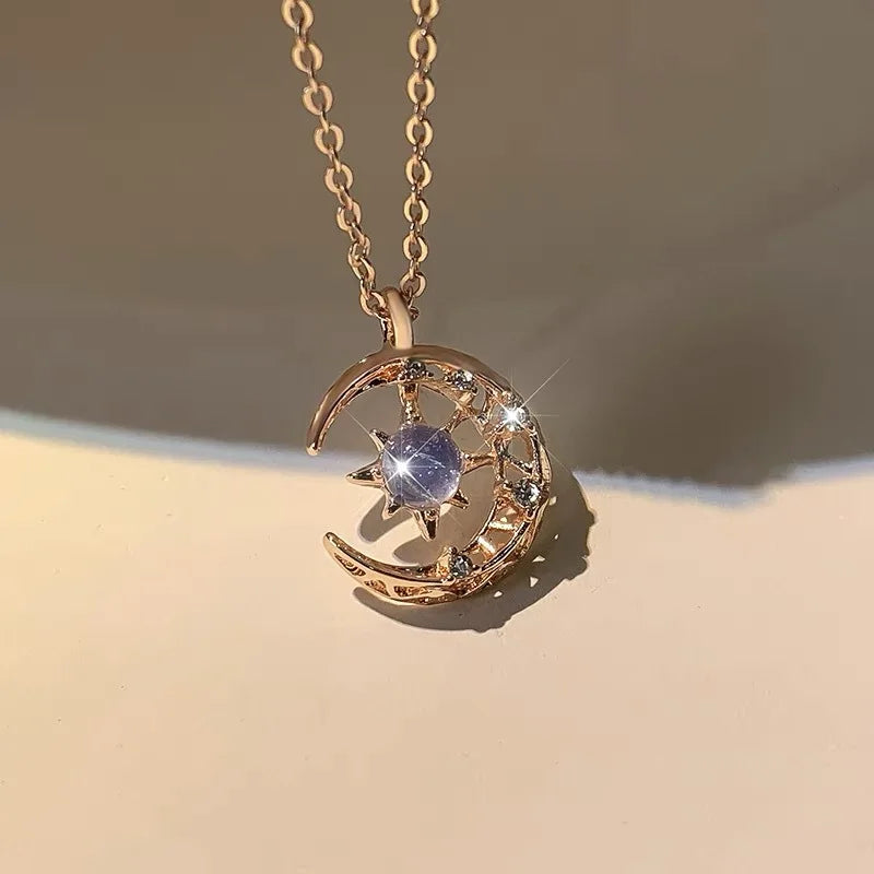 Star Pendant Necklace with Moonstone and Zircon for Women gold