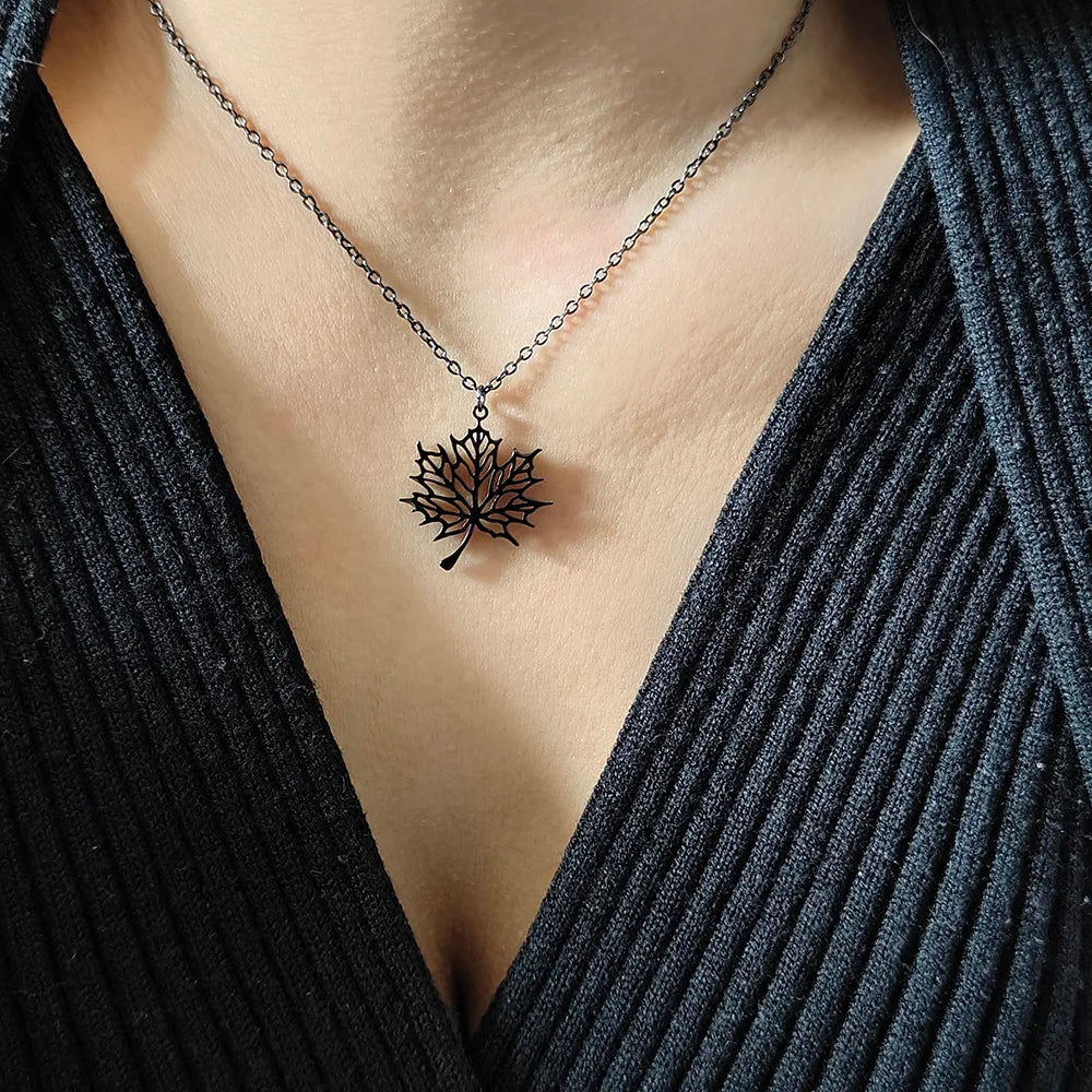 Black Maple Leaf Pendant Necklace